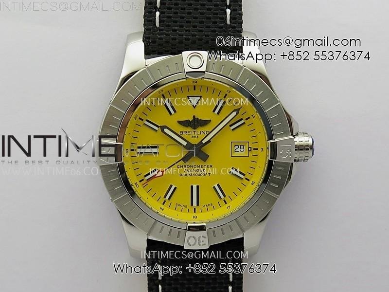 Avenger Automatic 43mm SS TF 1:1 Best Edition Yellow Dial Stick Marker on Black Nylon Strap A2824