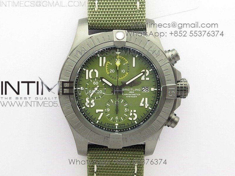 Avenger Bandit V13317 Titanium DLC B50 Best Edition Green Dial Numbers Makers on Green Nylon strap A7750