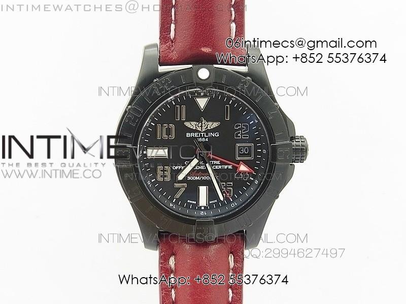Avenger GMT DLC Black Numeral Marker Textured Dial on Leather strap A2836