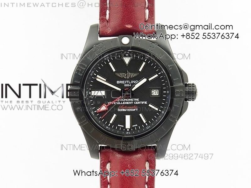 avenger-gmt-dlc-black-stick-marker-textured-dial-black-inner-bezel-on-leather-strap-a2836.jpg Avenger GMT DLC Black Stick Marker Textured Dial Black Inner bezel on Leather strap A2836 - Image 1