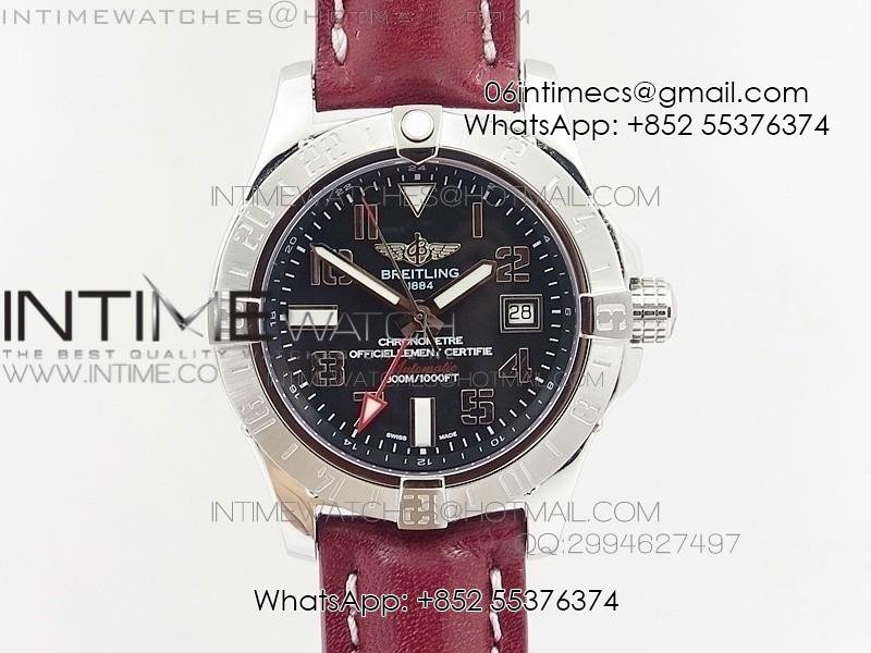 avenger-gmt-ss-black-numeral-marker-dial-on-leather-strap-a2836.jpg Avenger GMT SS Black Numeral Marker Dial on Leather strap A2836 - Image 1