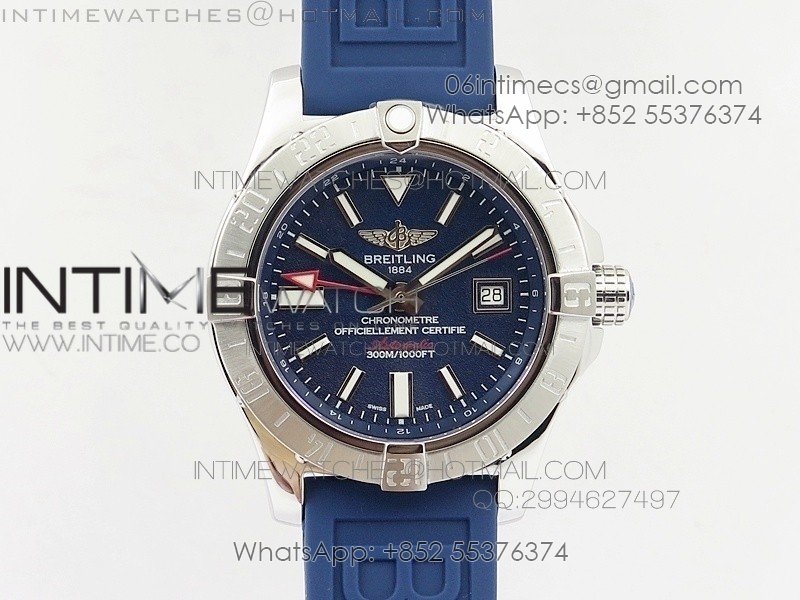 Avenger GMT SS Blue Sticks Marker Dial on Rubber strap A2836