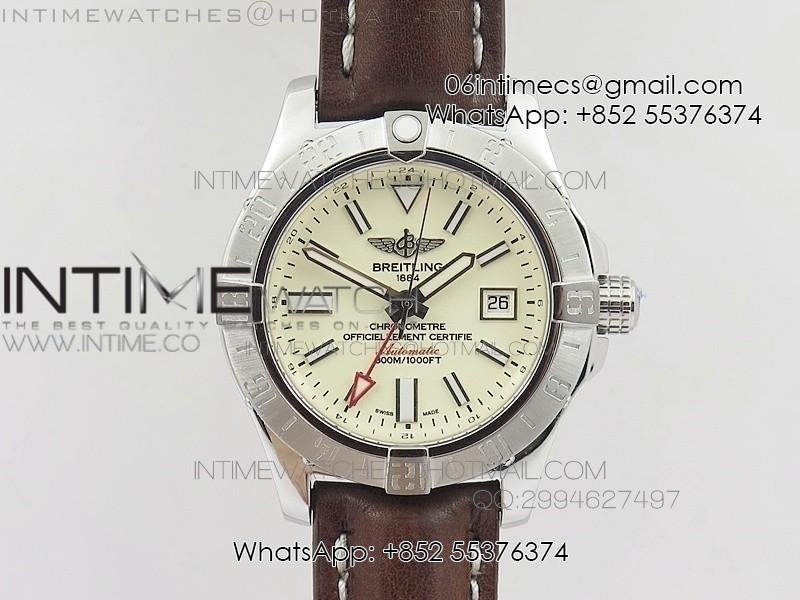 Avenger GMT SS White Stick Marker Dial on Leather strap A2836