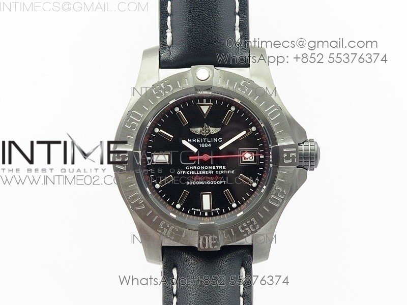 Avenger II Seawolf DLC V2 Best Edition Black Dial Stick Markers Red Second Hand on Black Strap A2836 (Free Brown Leather Strap)