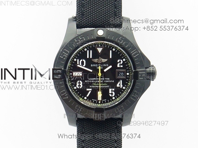 Avenger II Seawolf PVD Black Dial Yellow Markers on Black Nylon Strap A2836