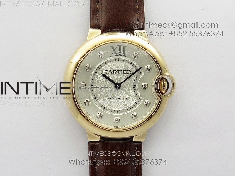 Ballon Bleu 36mm RG 3KF 1:1 Best Edition White Textured Dia Markers Dial On Brown Leather Strap A076