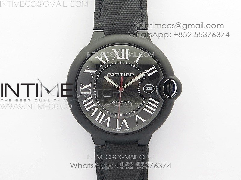 Ballon Bleu 42mm DLC 3KF 1:1 Best Edition Black Texture Dial on Black Leather Strap A2824