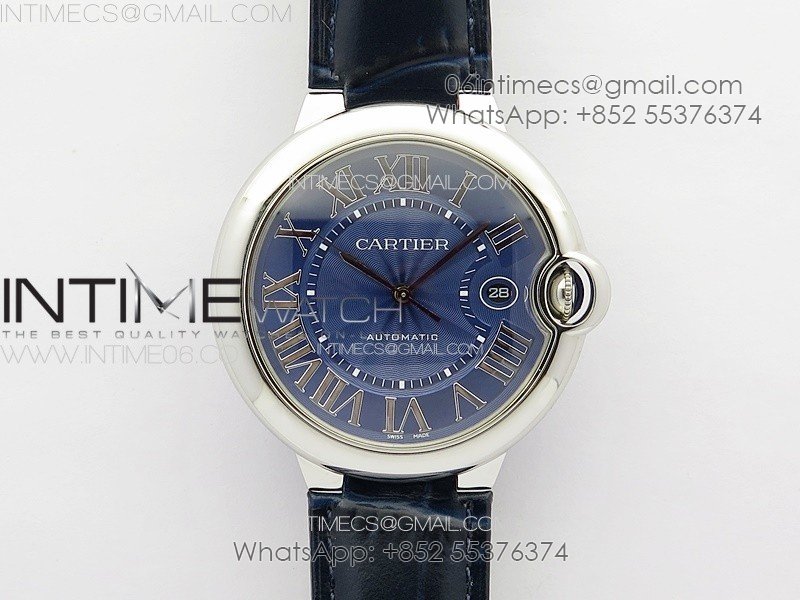 Ballon Bleu 42mm SS 3KF 1:1 Best Edition Blue Texture Dial on Blue Leather Strap A2824