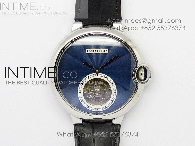 Ballon Bleu Tourbillon SS Blue Textured Dial on Black Leather Strap
