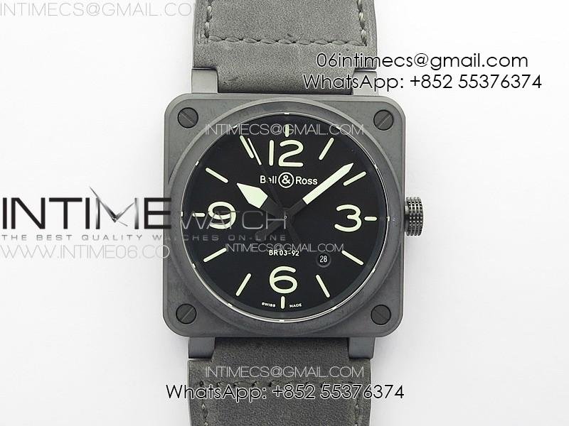 BR 03-92 Real Ceramic 1:1 Best Edition Black Dial Green Markers on Black Leather Strap MIYOTA 9015