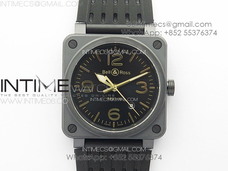 BR 03-92 Real Ceramic 1:1 Best Edition Black Dial RG Markers on Black Rubber Strap MIYOTA 9015