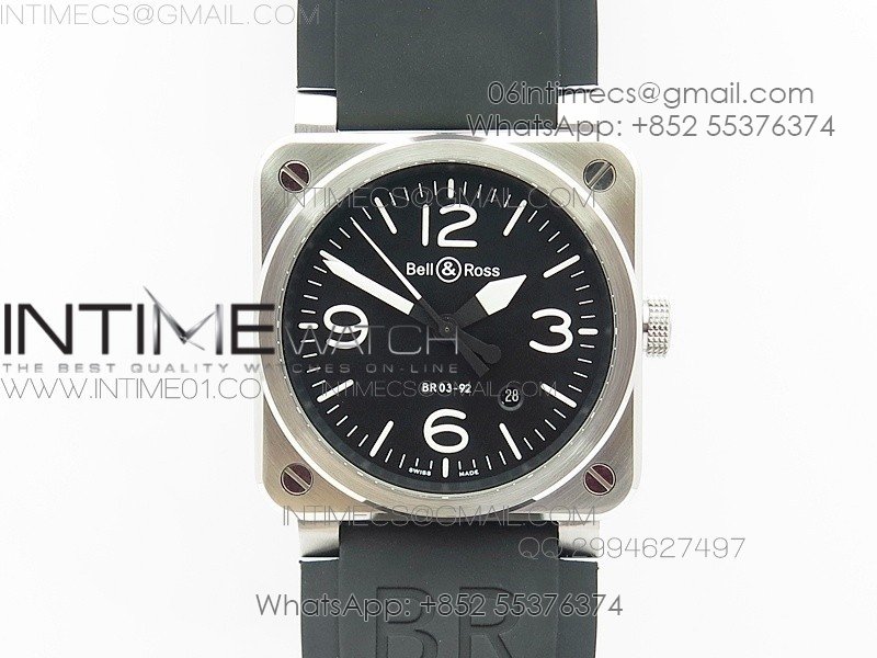 BR 03-92 SS Case V3 Black Dial 42.5mm on Rubber Strap MIYOTA 9015