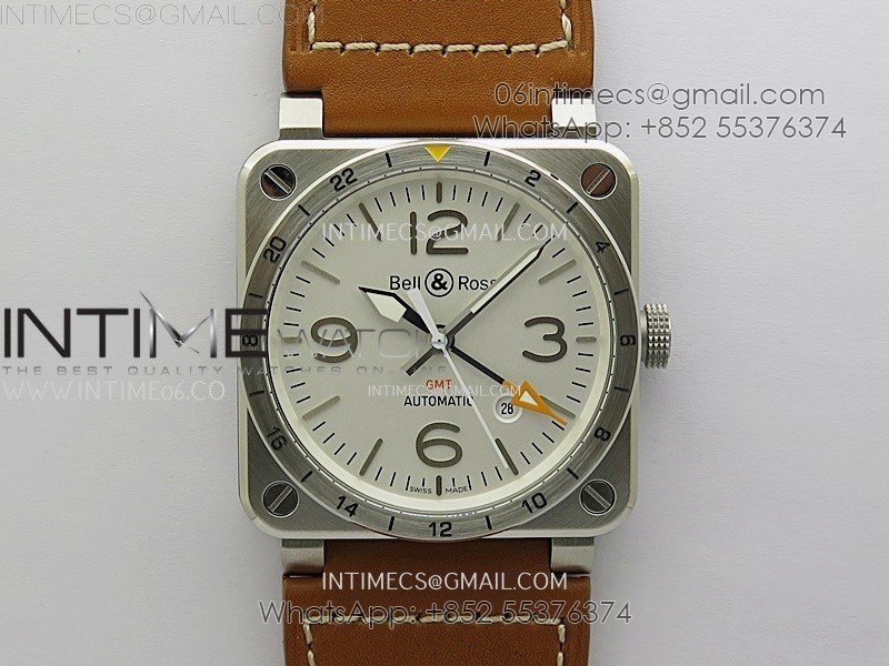 BR03-93 GMT SS B12 Best Edition White Dial 42mm On Brown Leather Strap A2836
