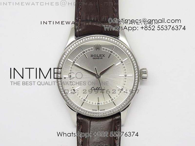 cellini-50509-bp-maker-ss-crystal-bezel-sliver-dial-on-brown-leather-strap.jpg Cellini 50509 BP Maker SS Crystal Bezel Sliver Dial on Brown Leather Strap - Image 1