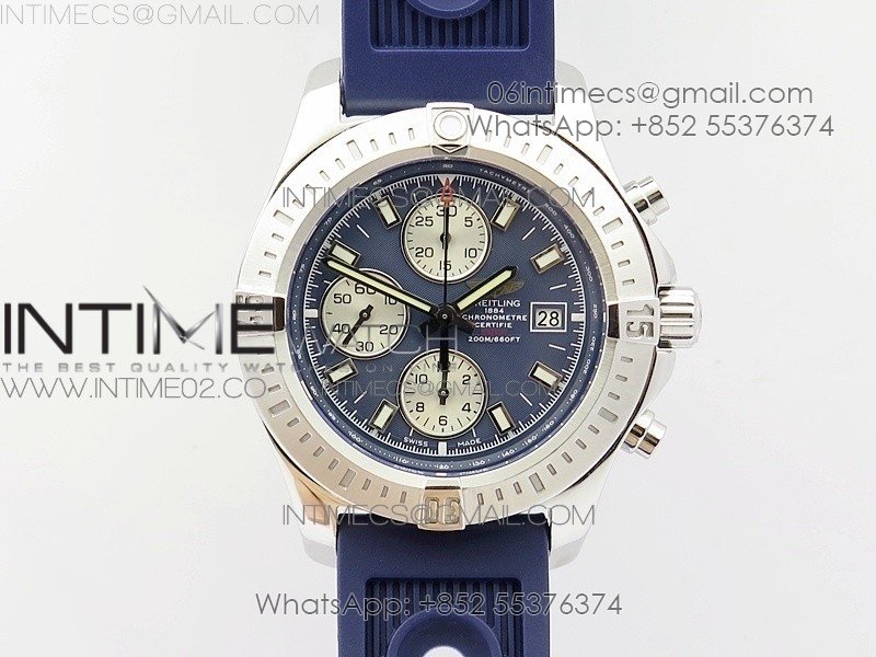 Challenger Chronograph SS Blue Dial on Rubber Strap A7750 (Free rubber strap)