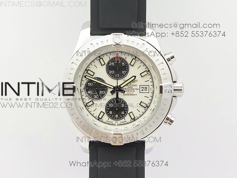 Challenger Chronograph SS White Dial on Rubber Strap A7750 (Free rubber strap)