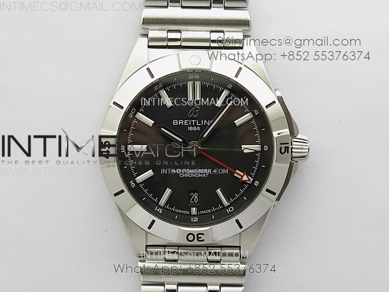 Chronomat 40mm GMT SS TWSF 1:1 Best Edition Black Dial on SS Bracelet A2836