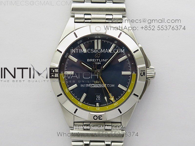Chronomat 40mm GMT SS TWSF 1:1 Best Edition Blue/Yellow Dial on SS Bracelet A2836