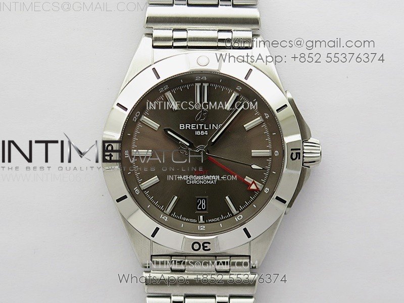 Chronomat 40mm GMT SS TWSF 1:1 Best Edition Gray Dial on SS Bracelet A2836