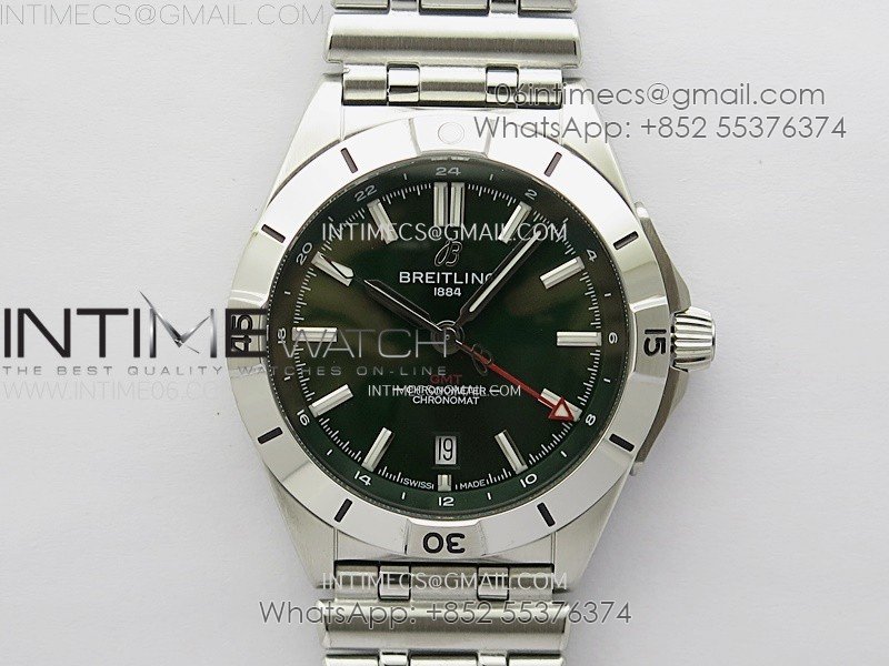 Chronomat 40mm GMT SS TWSF 1:1 Best Edition Green Dial on SS Bracelet A2836