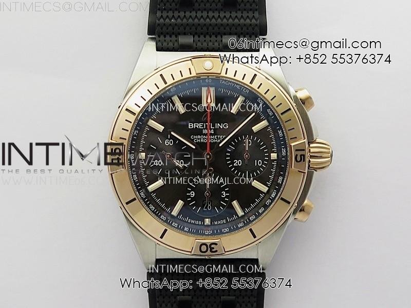 Chronomat B01 42mm SS/RG TF 1:1 Best Edition Brown Dial on Black Rubber Strap A7750