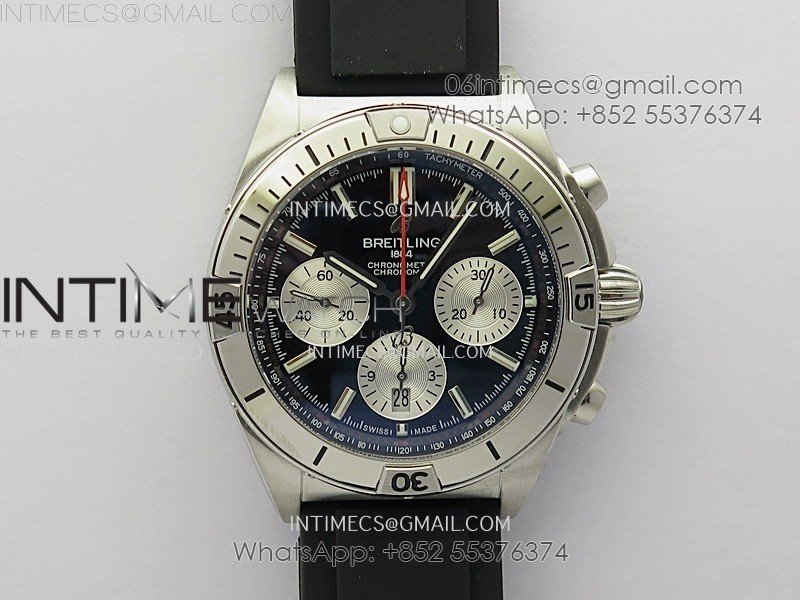 Chronomat B01 42mm SS TF 1:1 Best Edition Black Dial on Black Rubber Strap A7750