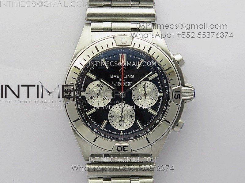Chronomat B01 42mm SS TF 1:1 Best Edition Black Dial Silver Subdial on SS Bracelet A7750