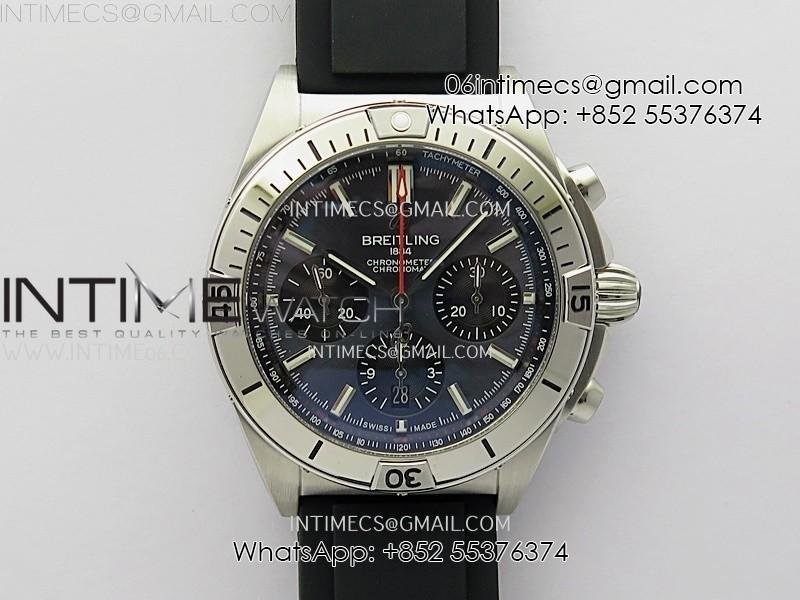 Chronomat B01 42mm SS TF 1:1 Best Edition Blue Dial Black Subdial on Black Rubber Strap A7750