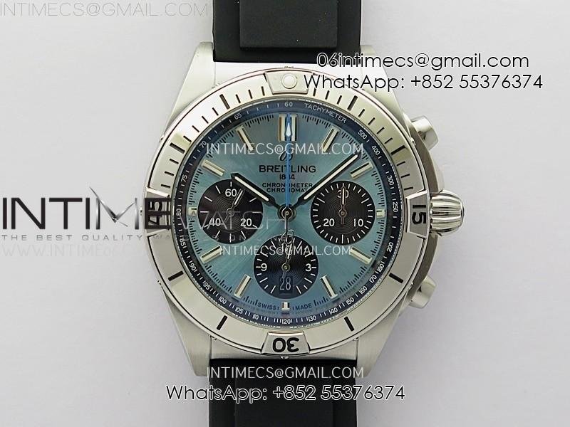 Chronomat B01 42mm SS TF 1:1 Best Edition Ice Blue Dial Black Subdial on Black Rubber Strap A7750