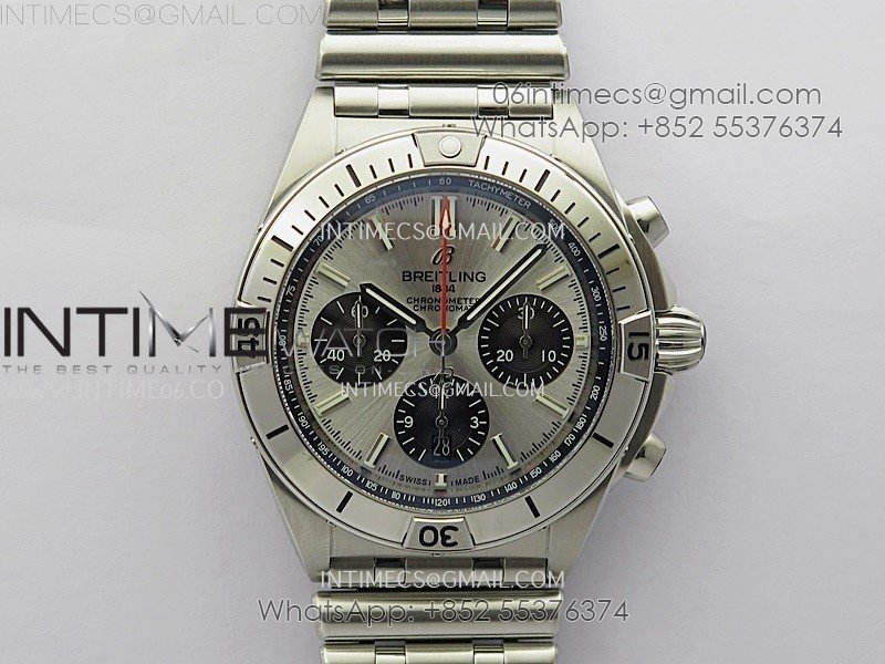 Chronomat B01 42mm SS TF 1:1 Best Edition Silver Dial Black Subdial on SS Bracelet A7750