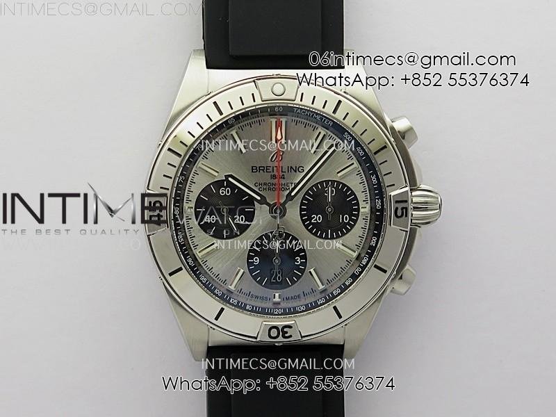 Chronomat B01 42mm SS TF 1:1 Best Edition Silver Dial on Black Rubber Strap A7750
