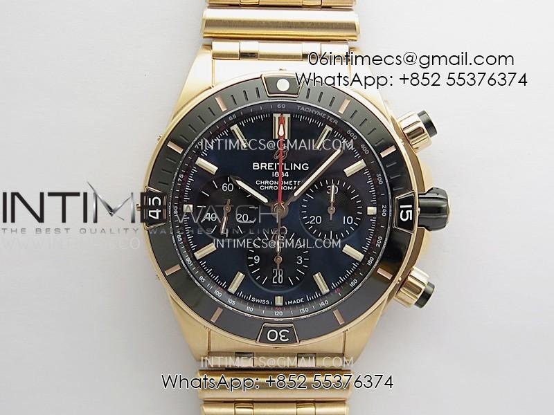 Chronomat B01 44mm RG TF 1:1 Best Edition Blue Dial On RG Bracelet A7750 To Cal.01 (Free Rubber Strap)