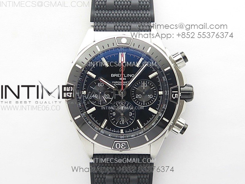 Chronomat B01 44mm SS BLSF 1:1 Best Edition Black Dial Black Subdial on Black Rubber Strap A7750 to Cal.01