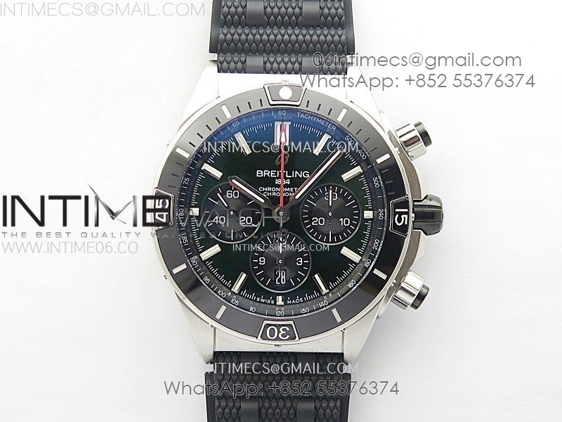Chronomat B01 44mm SS BLSF 1:1 Best Edition Green Dial on Black Rubber Strap A7750 to Cal.01