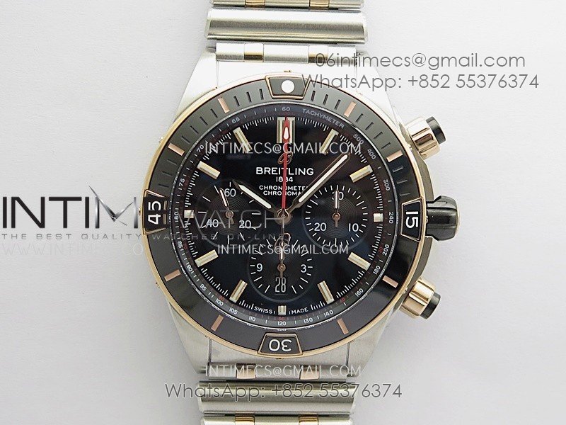 Chronomat B01 44mm SS/RG TF 1:1 Best Edition Black Dial On SS/RG Bracelet A7750 To Cal.01 (Free Rubber Strap)