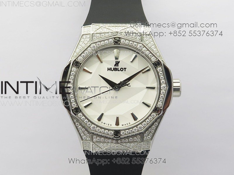 Classic Fusion Orlinski SS Full Real Diamonds B50F 1:1 Best Edition White Faceted Dial on Black Rubber Strap A2892