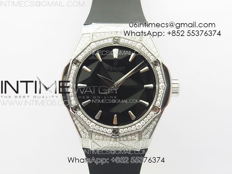 Classic Fusion Orlinski SS Full Real Diamonds B50F 1:1 Best Edition Black Faceted Dial on Black Rubber Strap A2892