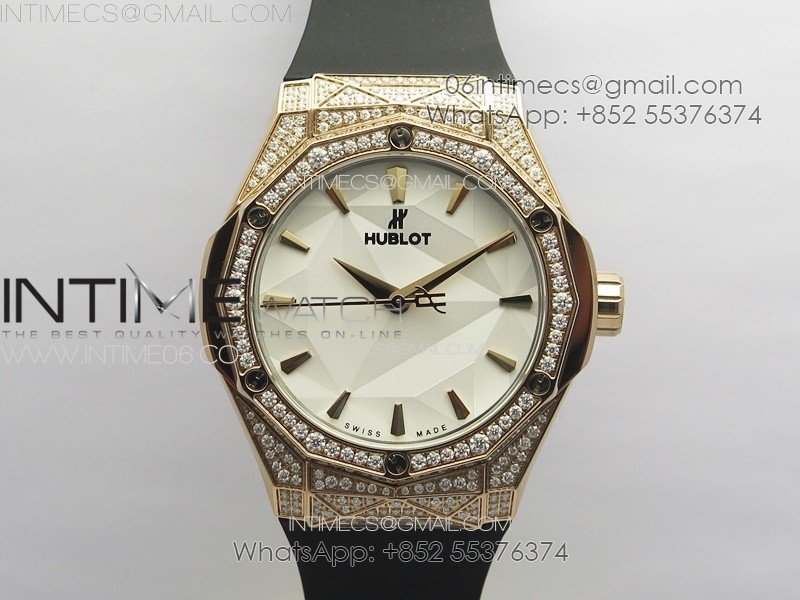 Classic Fusion Orlinski SS Full Real Diamonds RG B50F 1:1 Best Edition White Faceted Dial on Black Rubber Strap A2892