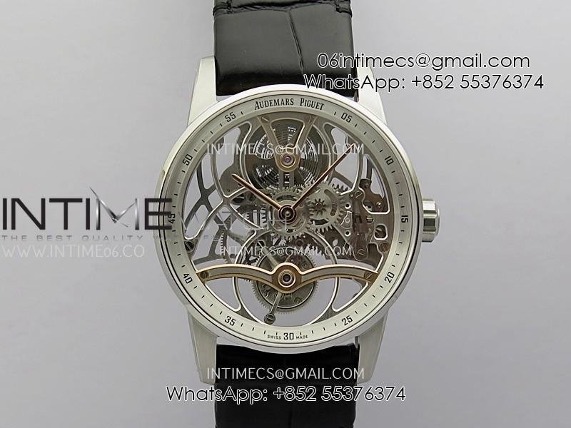 code-1159-26600cr-ssrg-appf-best-edition-silver-skeleton-dial-on-black-leather-strap-asian-tourbillon.jpg Code 11.59 26600CR SS/RG APPF Best Edition Silver Skeleton Dial On Black Leather Strap Asian Tourbillon - Image 1
