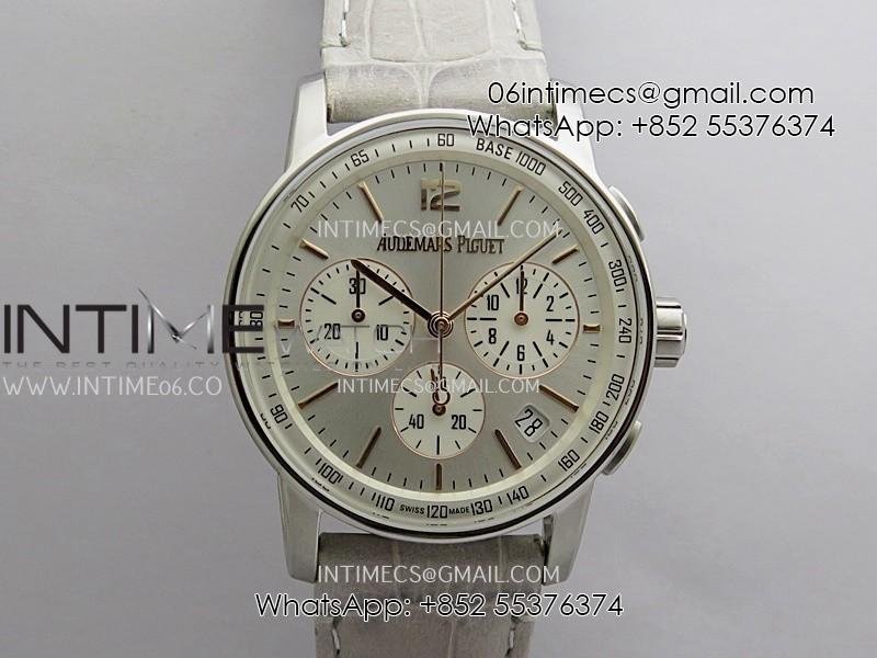 code-1159-chrono-26393-ss-apsf-11-best-edition-silver-dial-on-gray-leather-strap-super-clone-sa4401.jpg Code 11.59 Chrono 26393 SS APSF 1:1 Best Edition Silver Dial On Gray Leather Strap Super Clone SA4401 - Image 1