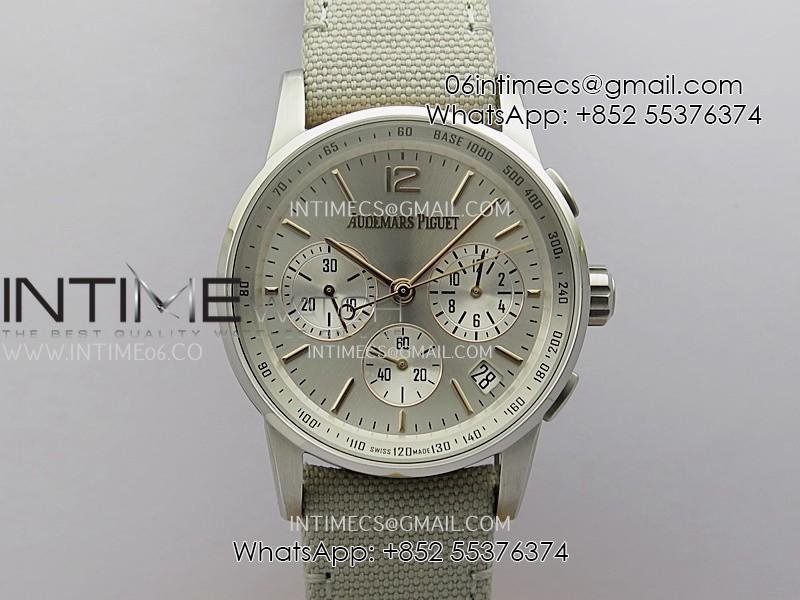 code-1159-chrono-26393-ssrg-appf-best-edition-silver-dial-on-gray-nylon-strap-a4401.jpg Code 11.59 Chrono 26393 SS/RG APPF Best Edition Silver Dial on Gray Nylon Strap A4401 - Image 1
