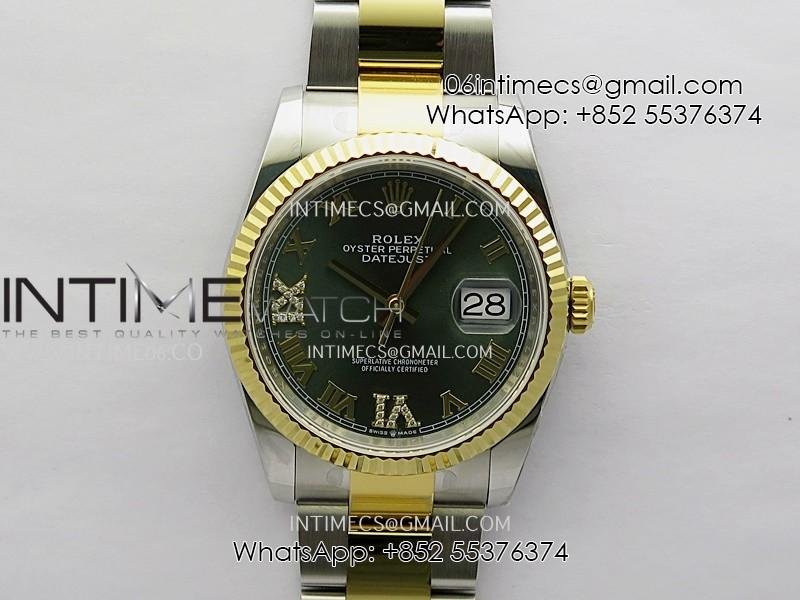 datejust-126233-36mm-904l-ssyg-arf-11-best-edition-green-dial-roman-diamond-marker-on-oyster-bracelet-vr3235.jpg DateJust 126233 36mm 904L SS/YG AR+F 1:1 Best Edition Green Dial Roman Diamond Marker On Oyster Bracelet VR3235 - Image 1