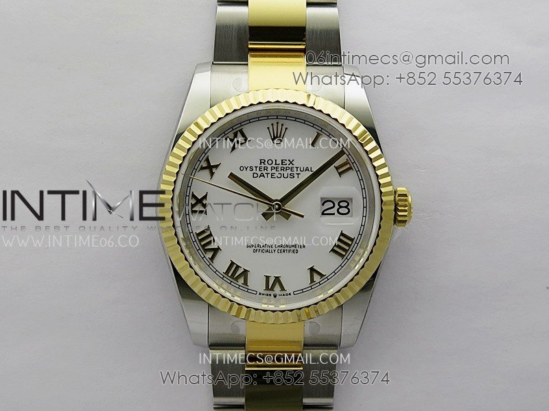 DateJust 126233 36mm 904L SS/YG AR+F 1:1 Best Edition White Dial Roman Marker On Oyster Bracelet VR3235