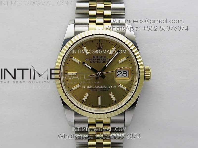 DateJust 126233 904L SS/YG JDF 1:1 Best Edition Gold Dial Stick Markers on Jubilee SS/YG Bracelet