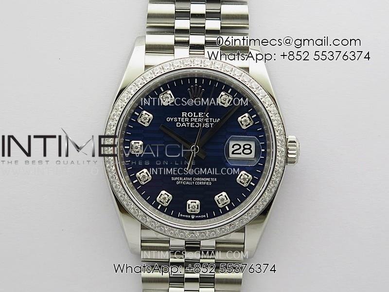 DateJust 126284 Diamond Bezel 904L SS VSF 1:1 Best Edition Blue Fluted Dial Diamond Marker On Jubilee Bracelet VS3235