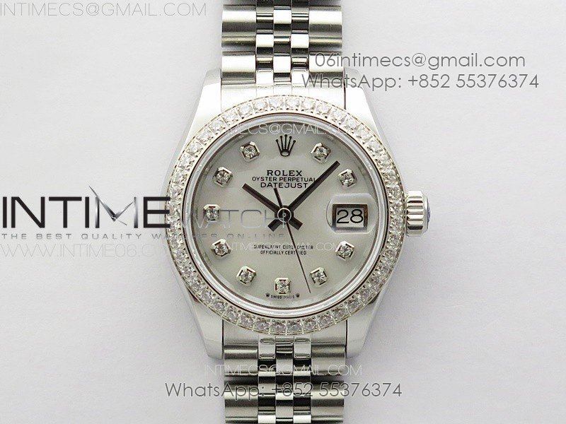 Datejust 28mm 279179 SS/Crystals APSF Best Edition White MOP Dial Crystals Markers on SS Jubilee Bracelet NH05