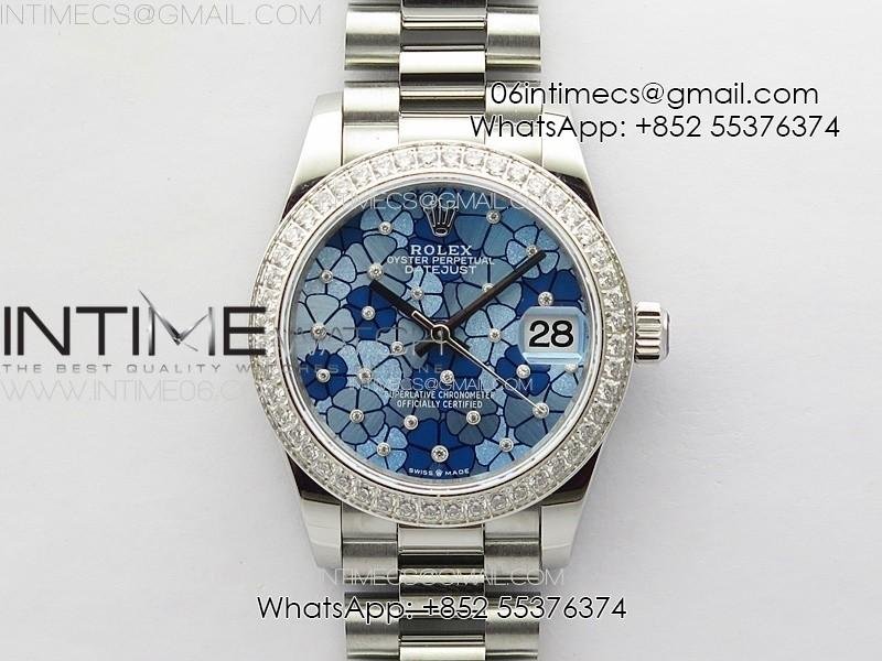 DateJust 31mm 278274 904L SS/Crystals Bezel GMF Best Edition Blue Flowers Crystals Dial on 904L President Bracelet A2824