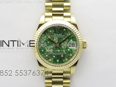 DateJust 31mm 278274 YG GMF Best Edition Green Flowers Crystals Dial on YG President Bracelet A2824