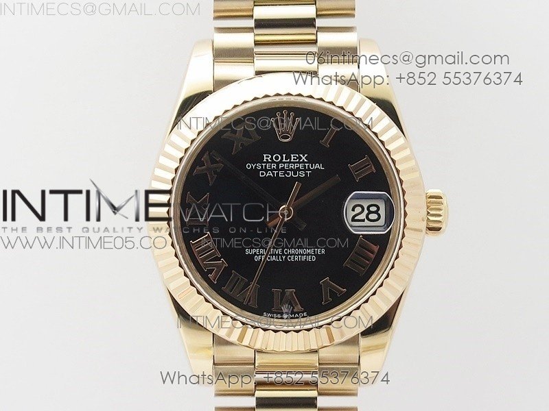 Datejust 31mm 278275 RG BP Best Edition Black Roman Markers Dial @6 Dia on RG President Bracelet