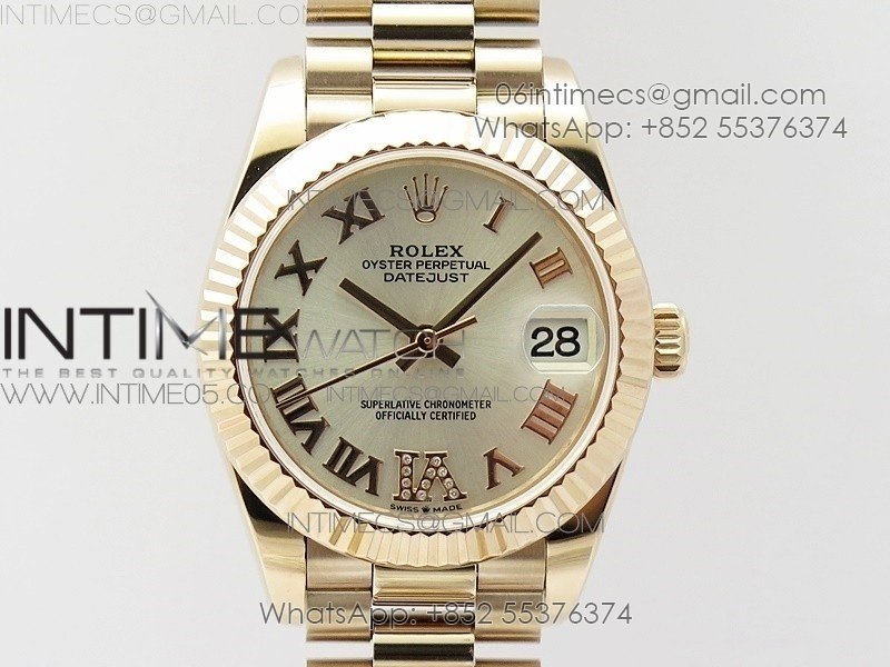 Datejust 31mm 278275 RG BP Best Edition Silver Roman Markers Dial @6 Dia on RG President Bracelet